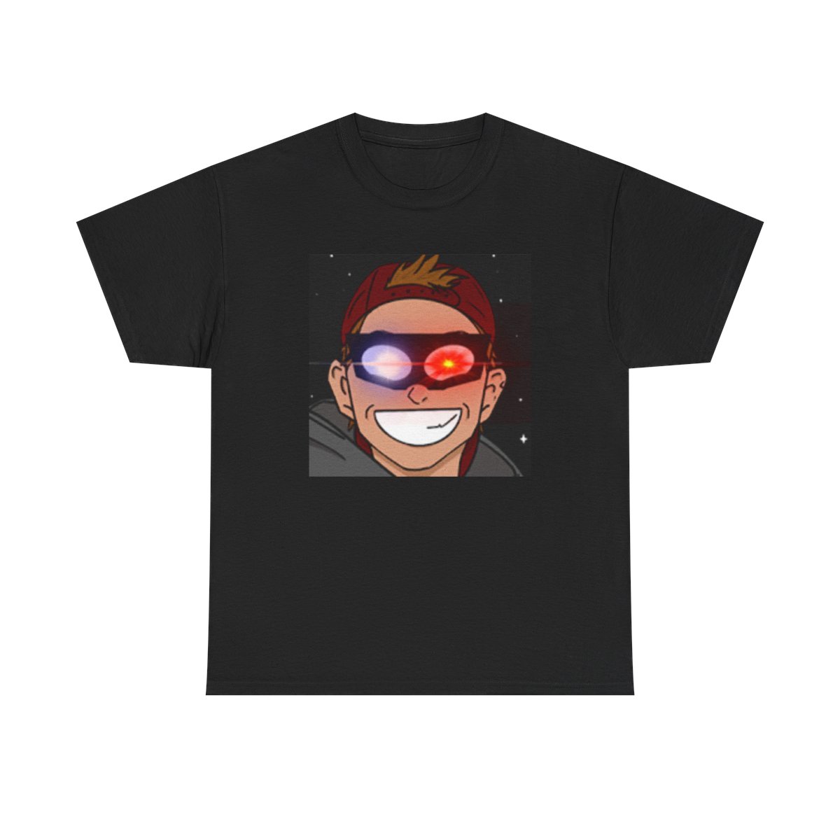 Astralspiff Smiling Cyborg Face Tee | Anime Glowing Eyes Graphic Shirt